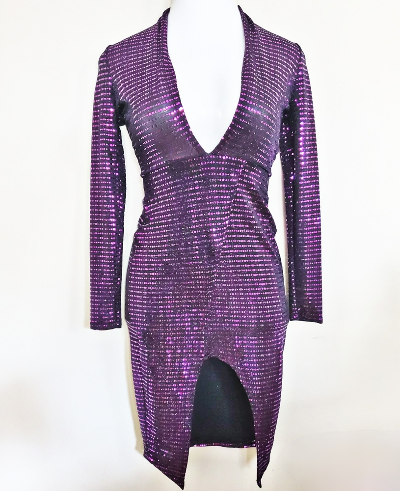 V Neck long sleeve sparkling dress